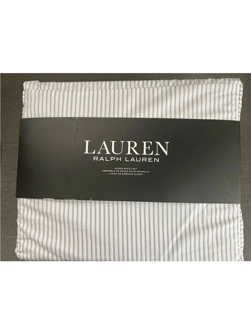 Ralph Lauren Queen Sheet Set White, Grey Stripe  4Pc new